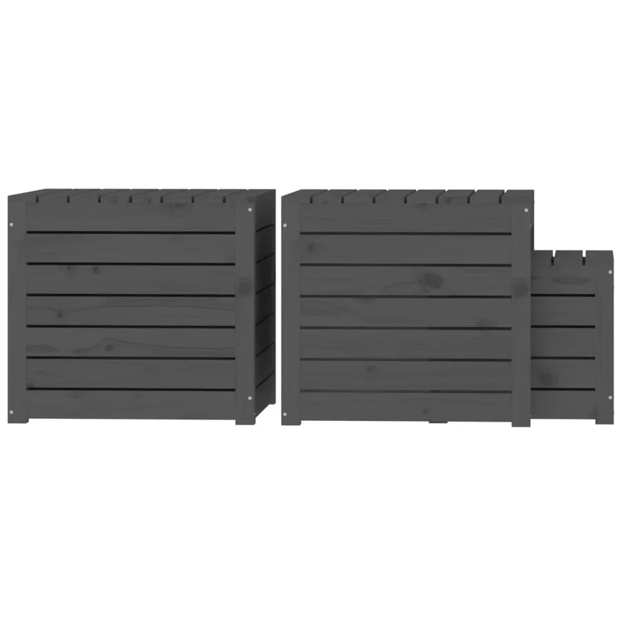 Ensemble de boîtes de jardin 3 pcs gris bois de pin massif - 7
