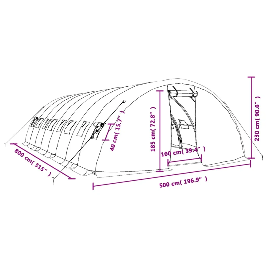 Serre avec cadre en acier vert 40 m² 8x5x2,3 m - 12