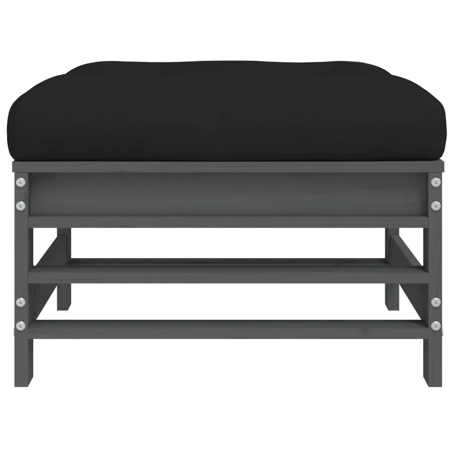 Repose-pied de jardin avec coussin gris bois de pin massif - 6