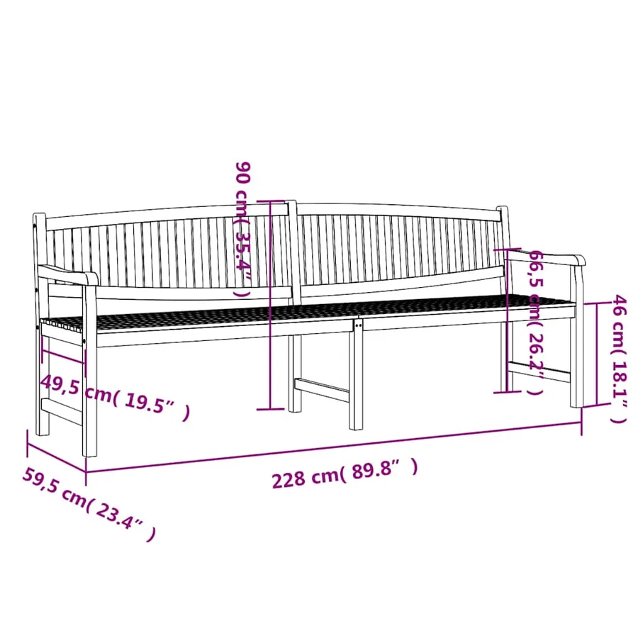Banc de jardin 228x59,5x90 cm bois de teck solide - 6