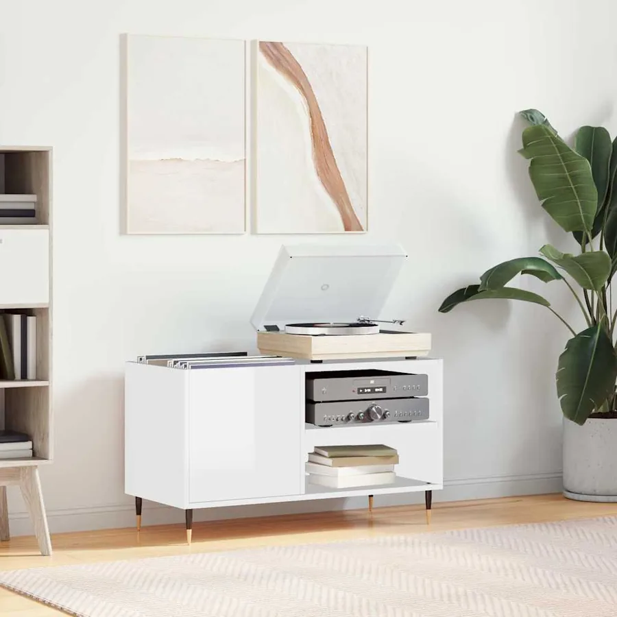 Armoire à disques blanc brillant 85x38x48 cm bois d'ingénierie