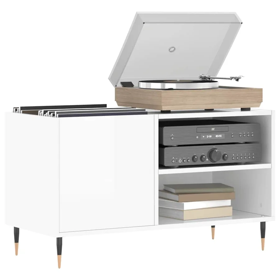 Armoire à disques blanc brillant 85x38x48 cm bois d'ingénierie - 3