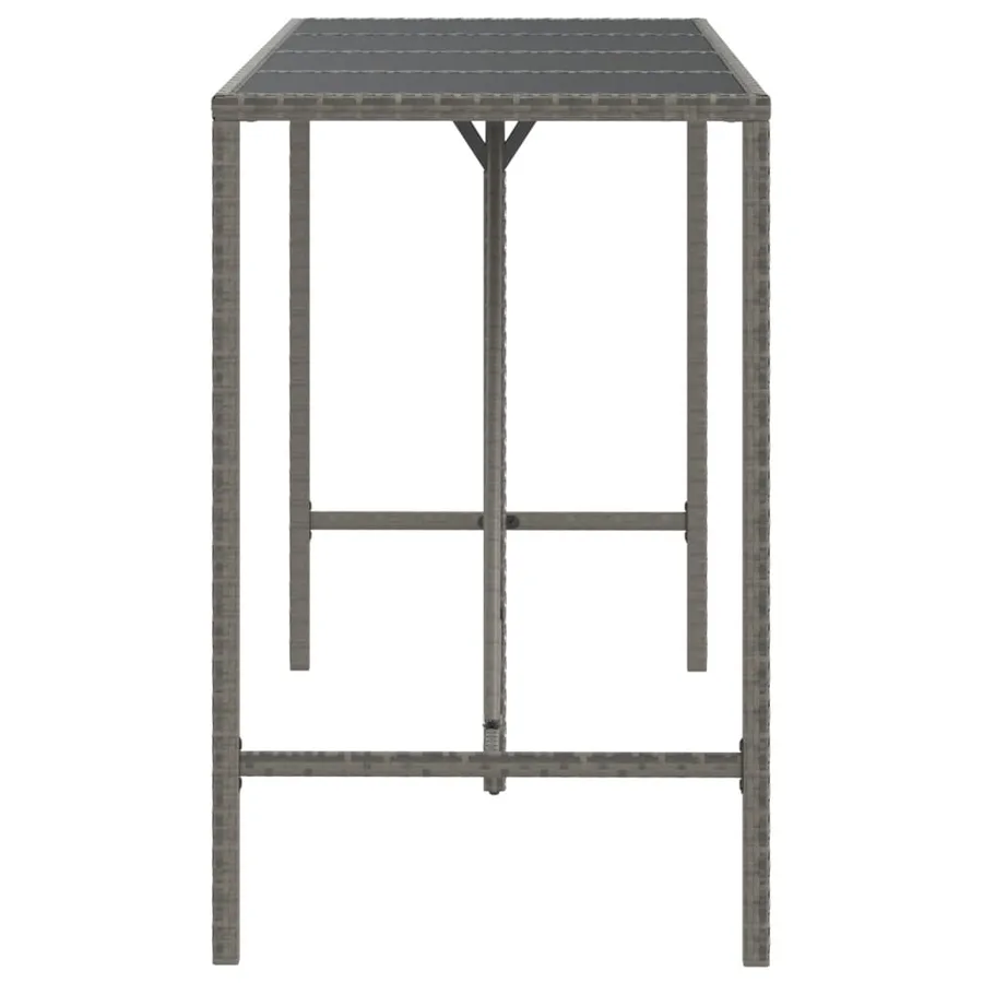 Table de bar et dessus en verre gris 180x70x110 cm poly rotin - 4
