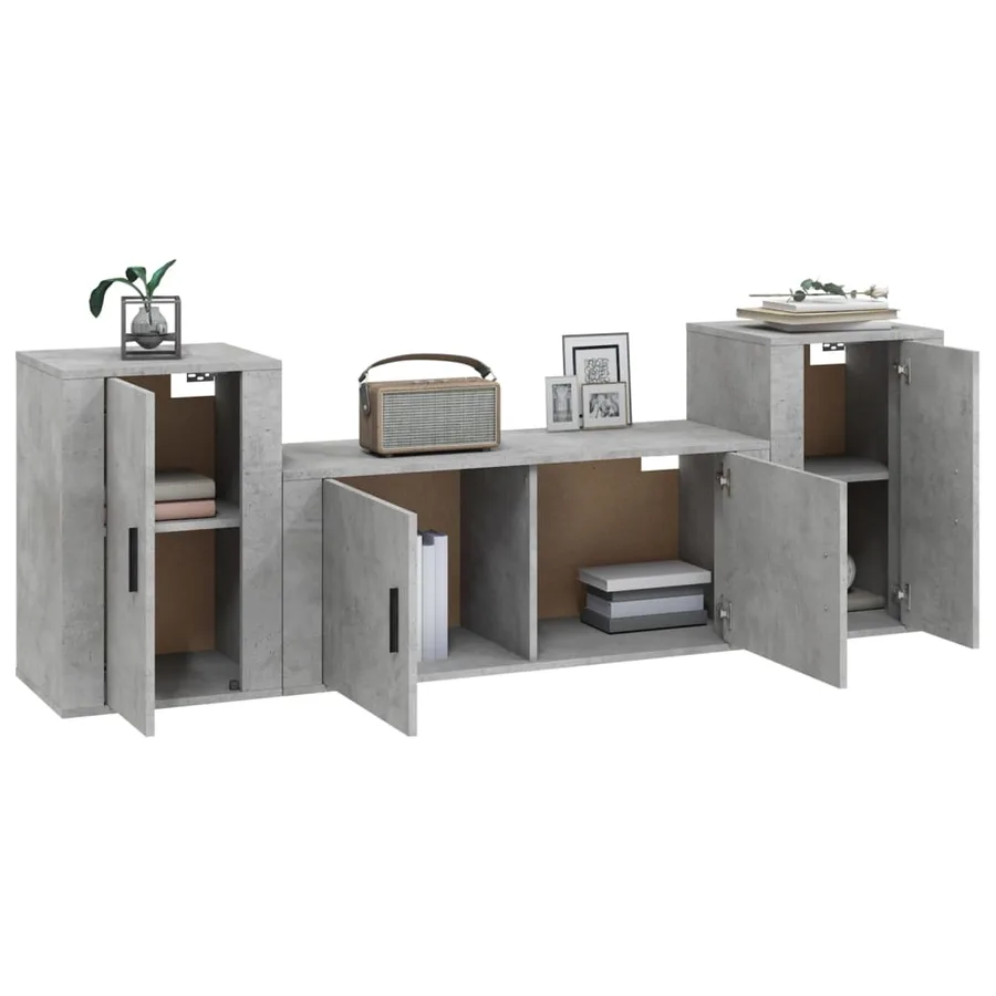 Ensemble de meubles TV 3 pcs Gris béton Bois d'ingénierie - 3