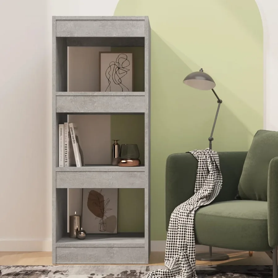 Bibliothèque/séparateur de pièce gris béton bois d'ingénierie - 3