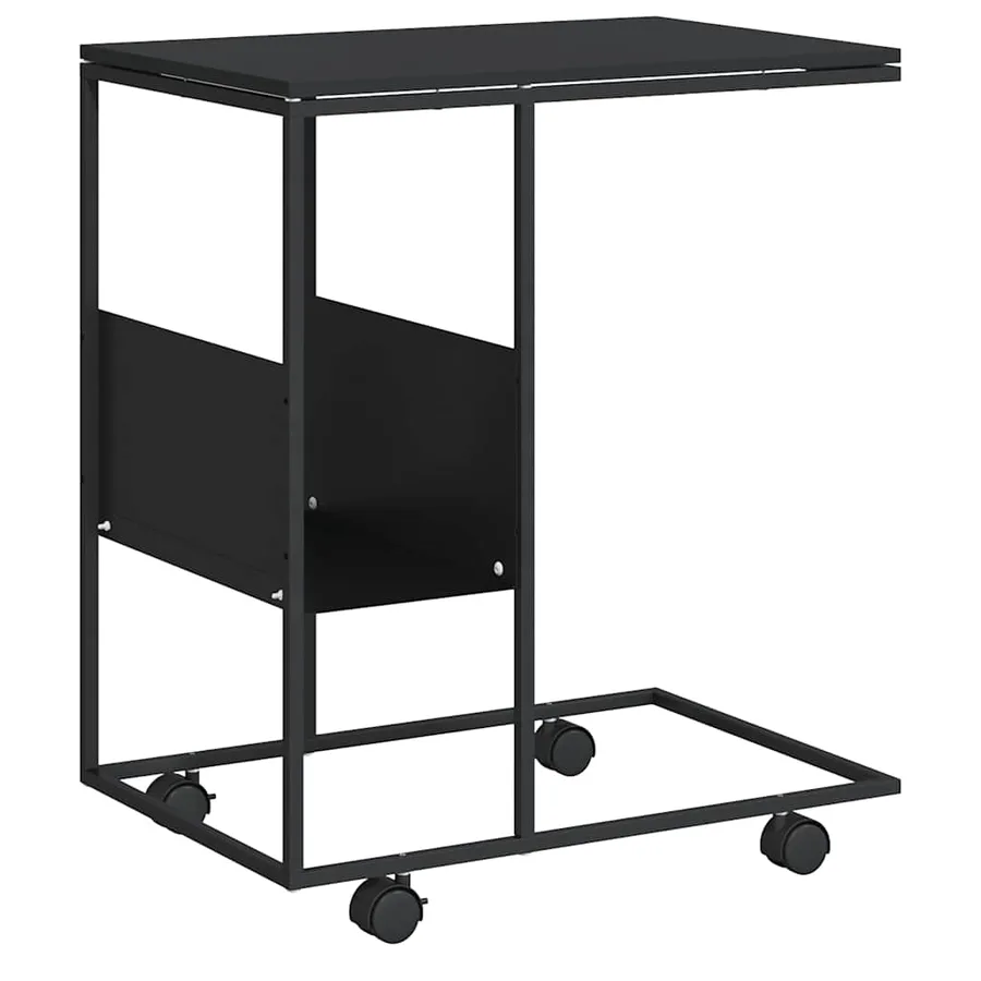 Table d'appoint avec roues noir 55x36x63,5 cm bois d'ingénierie - 2