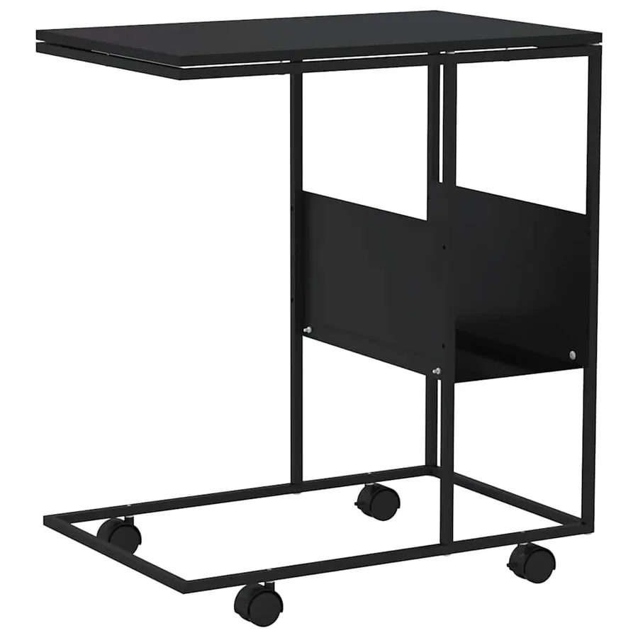 Table d'appoint avec roues noir 55x36x63,5 cm bois d'ingénierie - 6