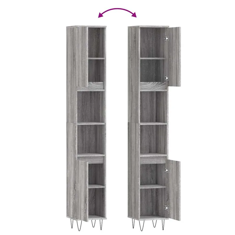 Armoire de bain sonoma gris 30x30x190 cm bois d'ingénierie - 9