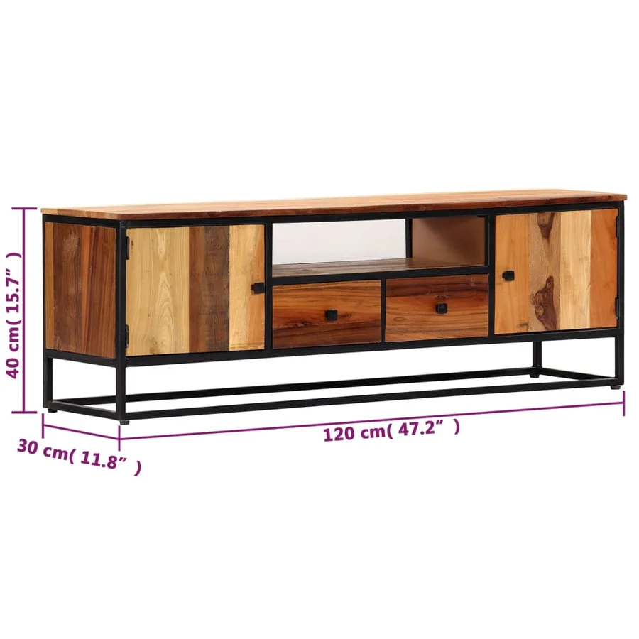 Meuble TV 120 x 30 x 40 cm Bois de récupération massif et acier - 11