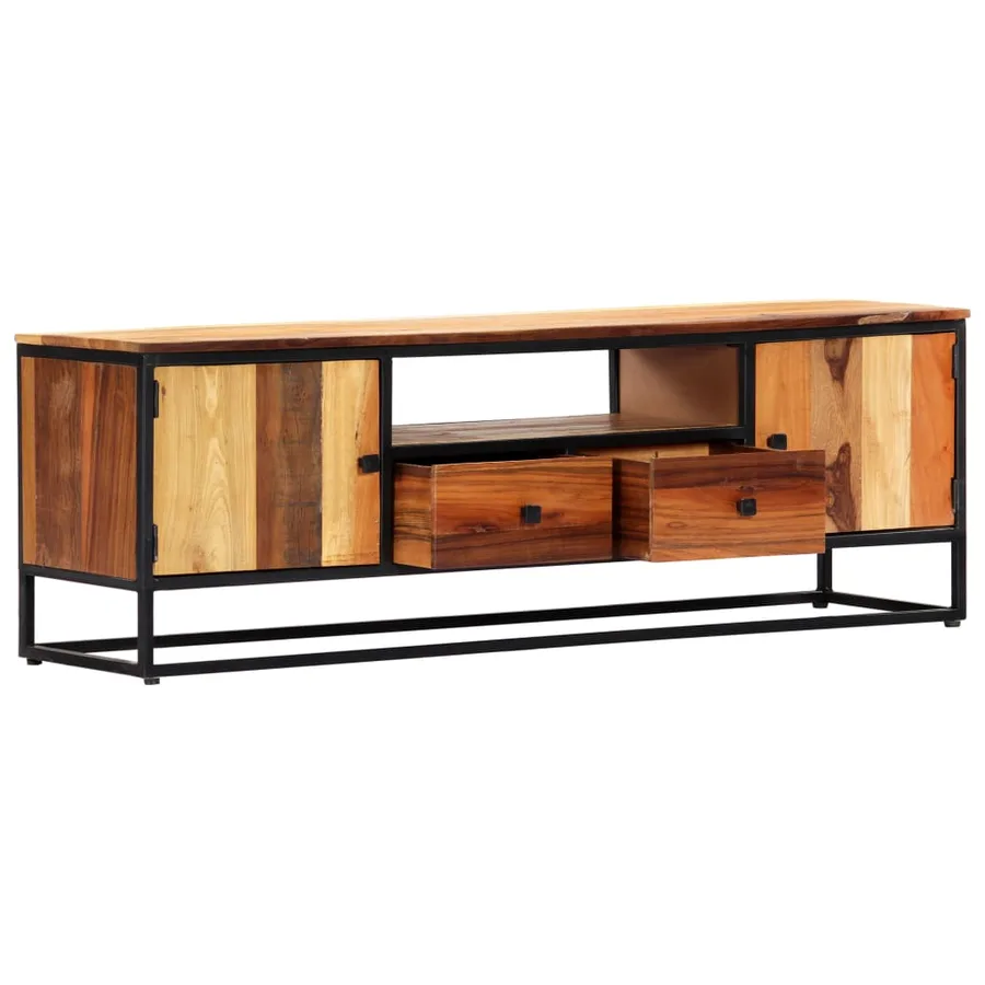 Meuble TV 120 x 30 x 40 cm Bois de récupération massif et acier - 13