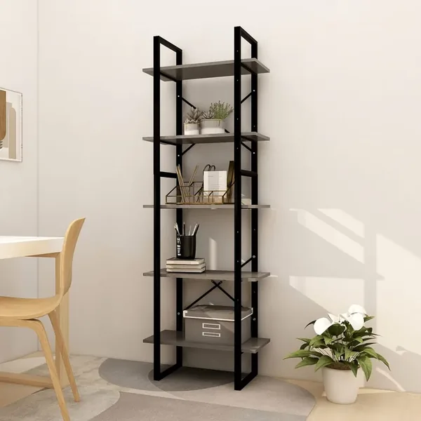 Bibliothèque à 5 niveaux Gris 60x30x175 cm Bois de pin