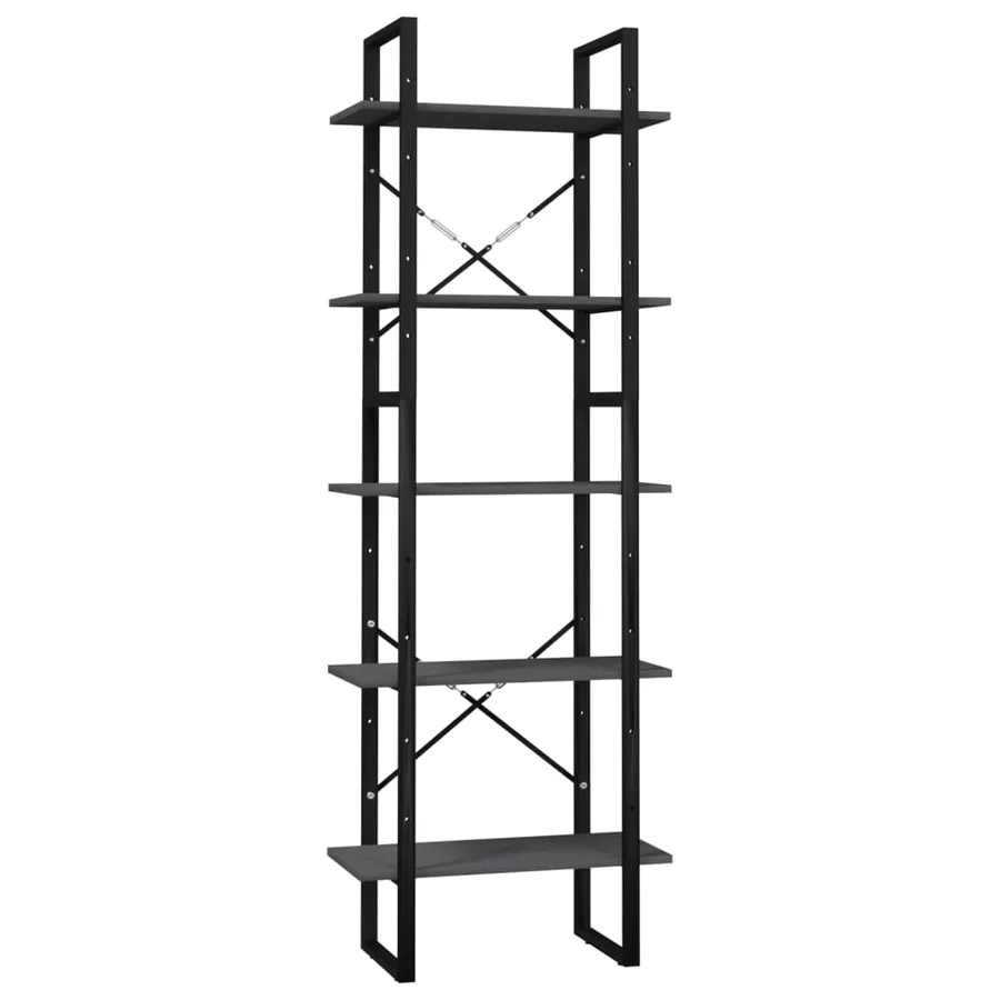 Bibliothèque à 5 niveaux Gris 60x30x175 cm Bois de pin - 2