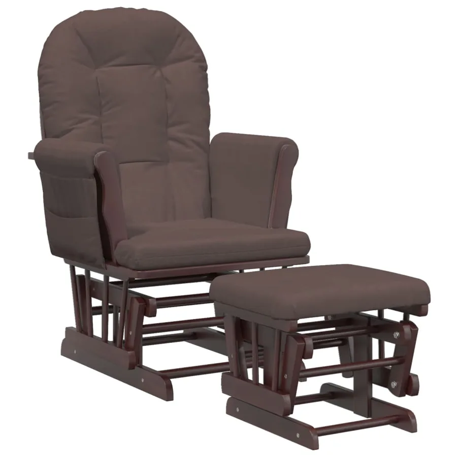 Chaise berçante avec repose-pied Marron Tissu - 2