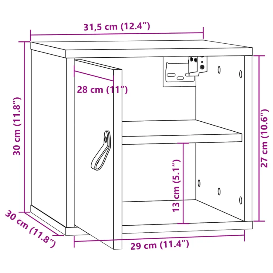 Armoire murale Gris 31,5x30x30 cm Bois de pin massif - 13