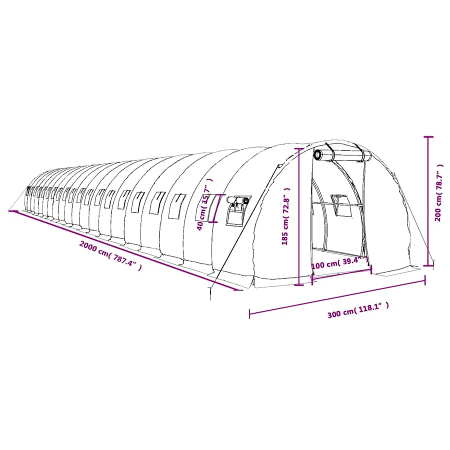 Serre avec cadre en acier blanc 60 m² 20x3x2 m - 12