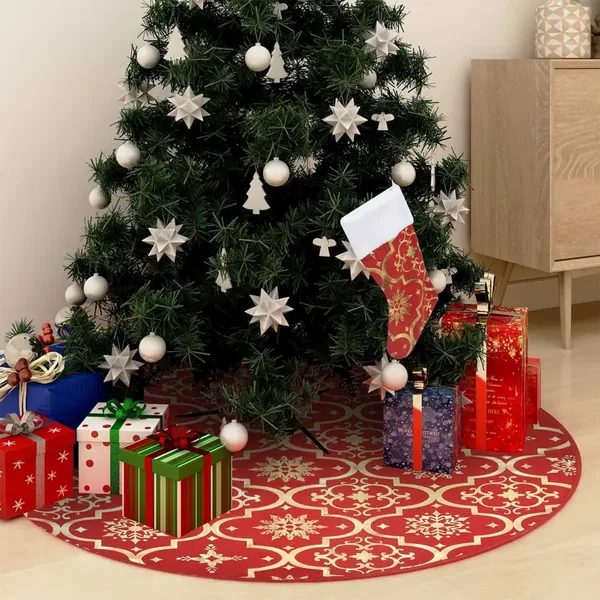 Jupe de sapin de Noël de luxe avec chaussette Rouge 122 cm Tissu