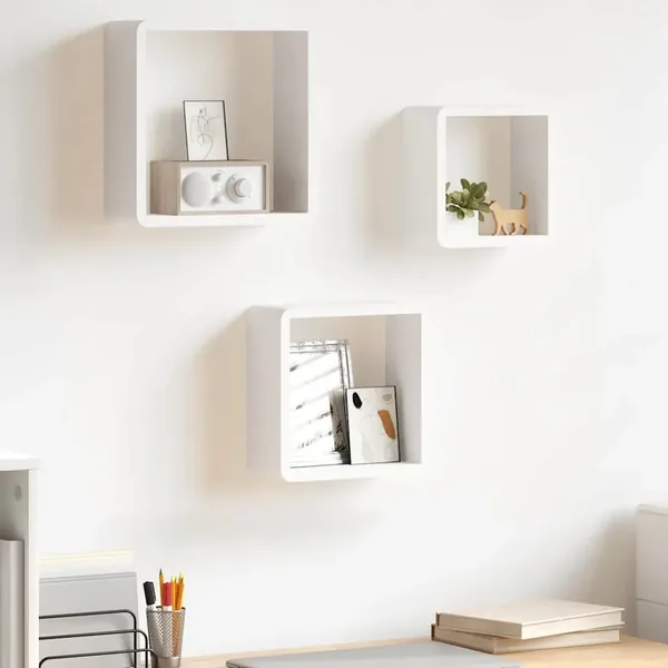 Étagères murales sous forme de cube 3 pcs Blanc MDF