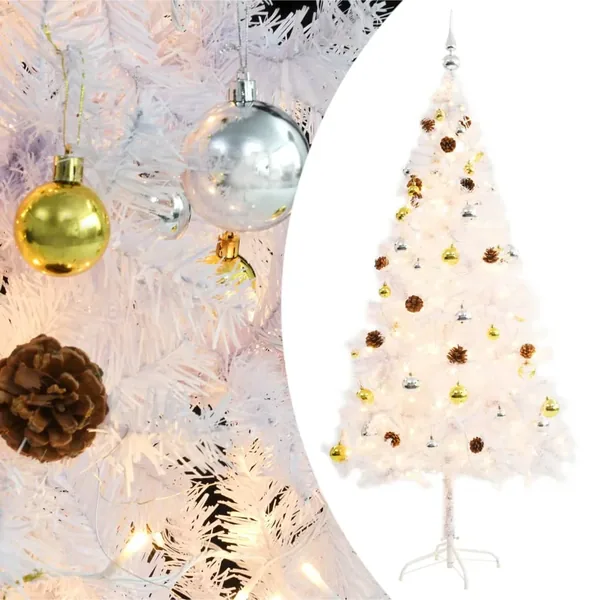 Arbre de Noël artificiel pré-éclairé avec boules blanc 180 cm