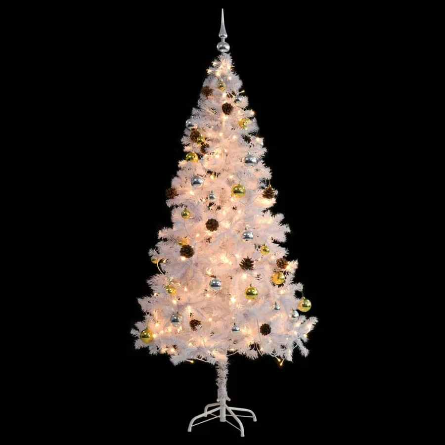 Arbre de Noël artificiel pré-éclairé avec boules blanc 180 cm - 4
