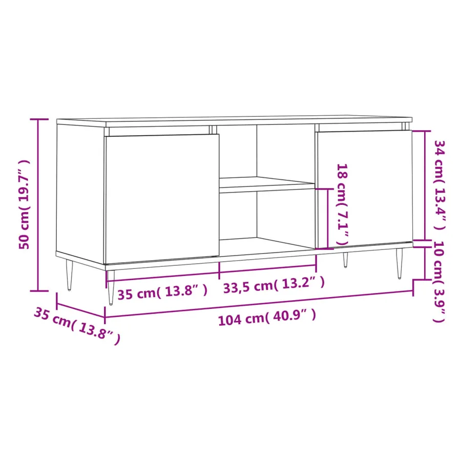 Meuble TV gris béton 104x35x50 cm bois d'ingénierie - 11