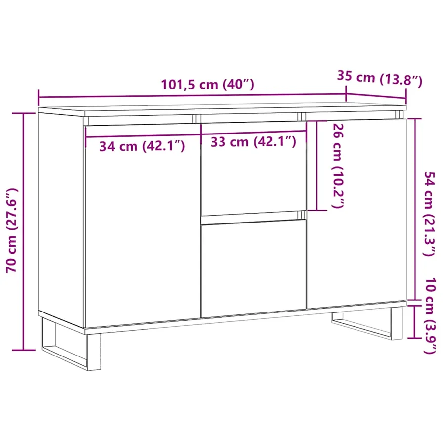 Buffet gris béton 101,5x35x70 cm bois d'ingénierie - 11