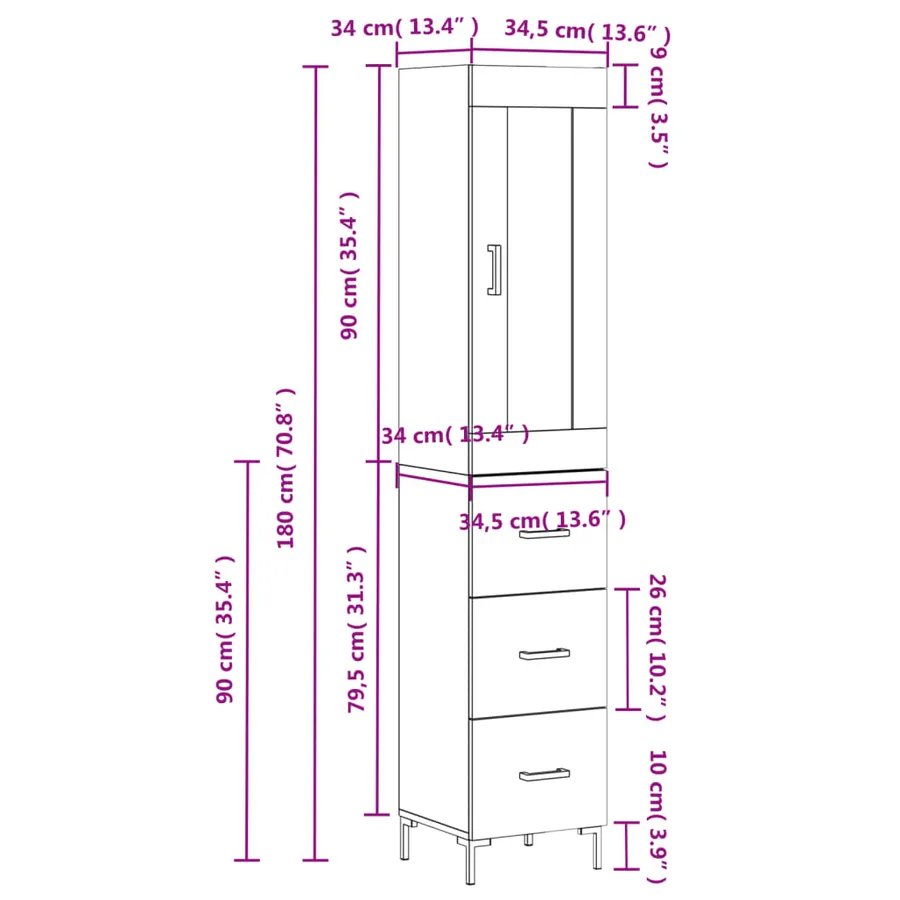 Buffet haut Chêne sonoma 34,5x34x180 cm Bois d'ingénierie - 14