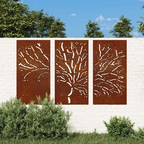 Décorations murales jardin 3 pcs 105x55 cm design d'arbre acier