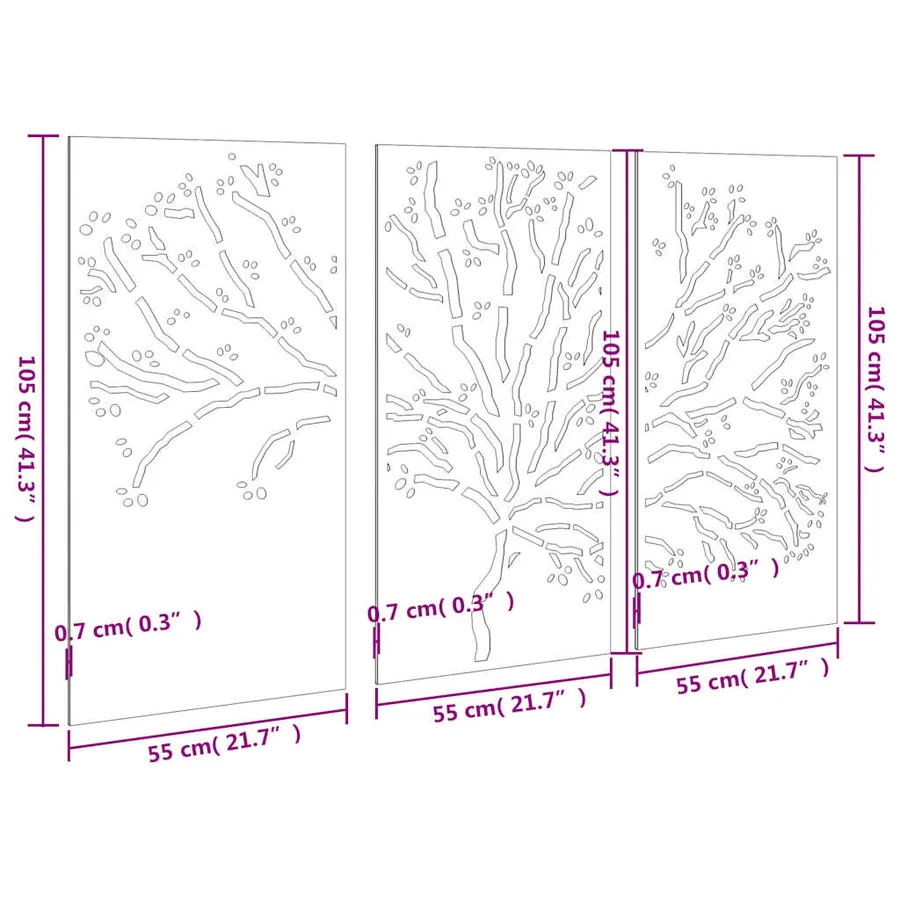 Décorations murales jardin 3 pcs 105x55 cm design d'arbre acier - 9