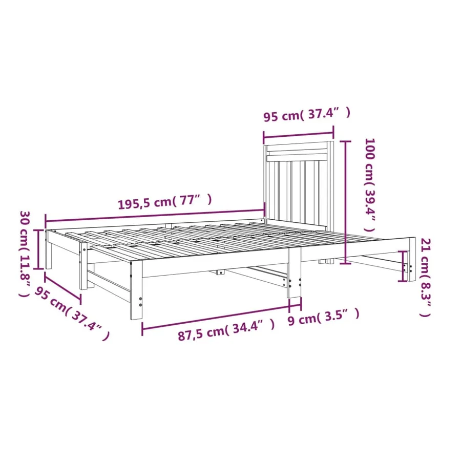 Lit coulissant sans matelas 2x(90x190) cm - 11