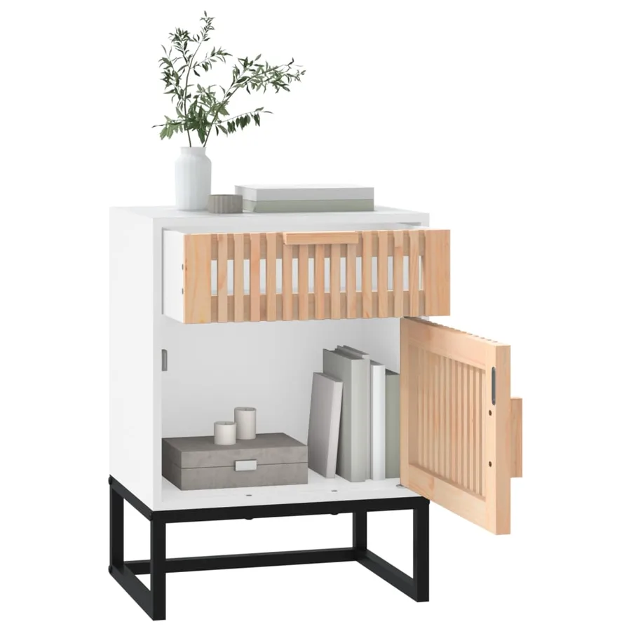 Table de chevet blanc 40x30x55,5 cm bois d’ingénierie et fer - 4