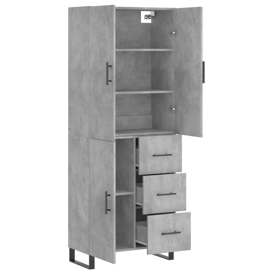 Buffet haut Gris béton 69,5x34x180 cm Bois d'ingénierie - 4