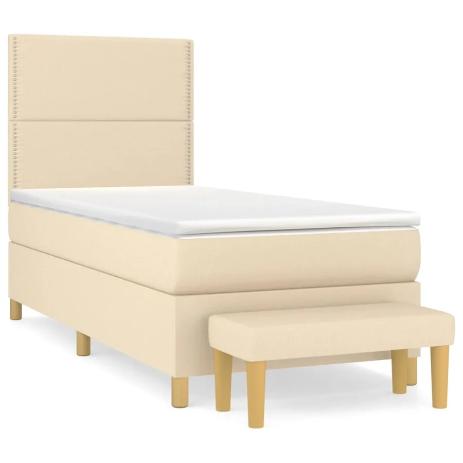 Sommier à lattes de lit avec matelas Crème 90x200 cm Tissu - 2