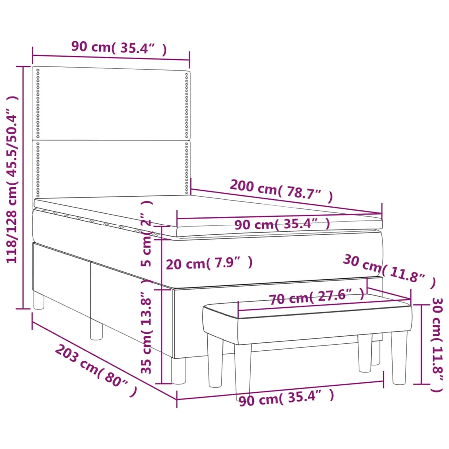 Sommier à lattes de lit avec matelas Crème 90x200 cm Tissu - 8
