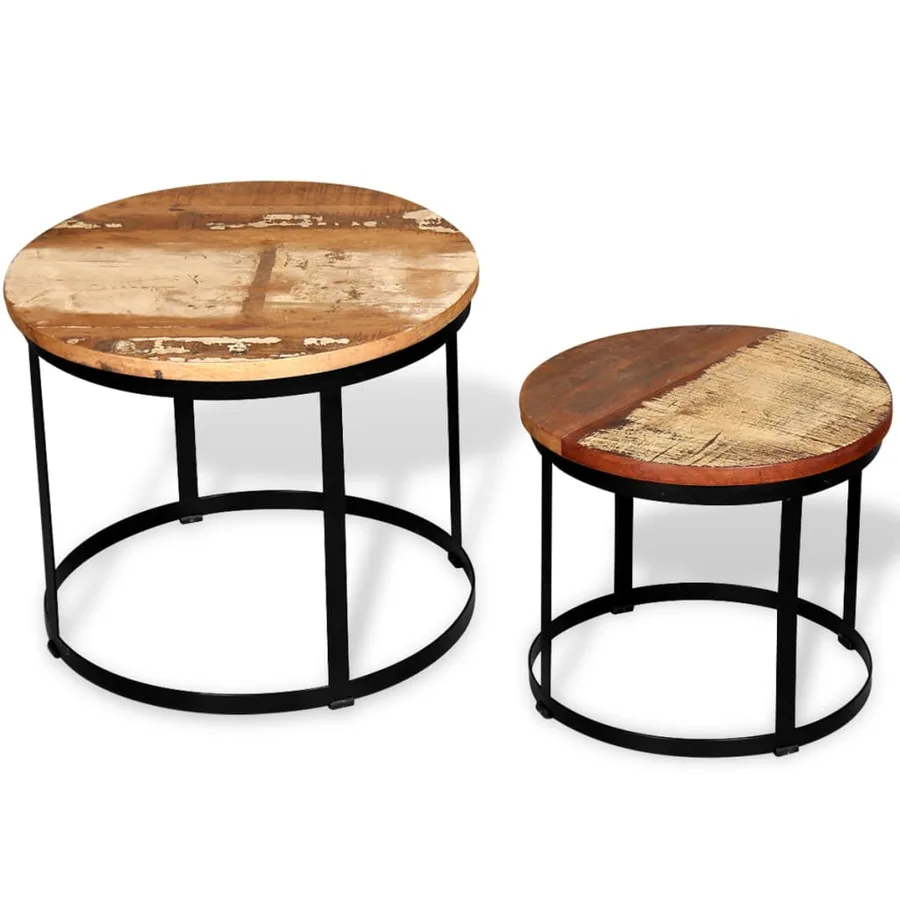 Table basse 2 pcs Bois récupéré massif Rond 40 cm / 50 cm - 2