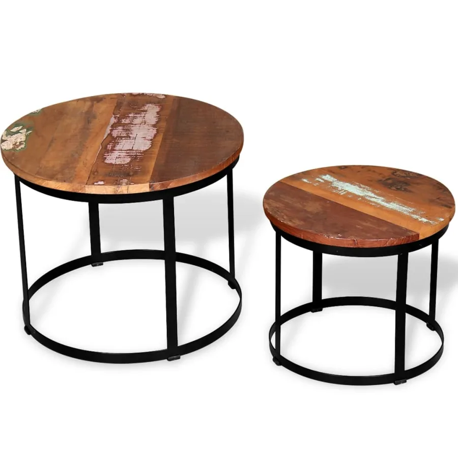 Table basse 2 pcs Bois récupéré massif Rond 40 cm / 50 cm - 3