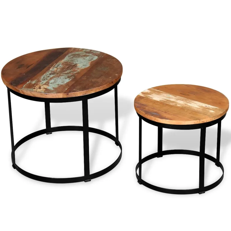Table basse 2 pcs Bois récupéré massif Rond 40 cm / 50 cm - 4