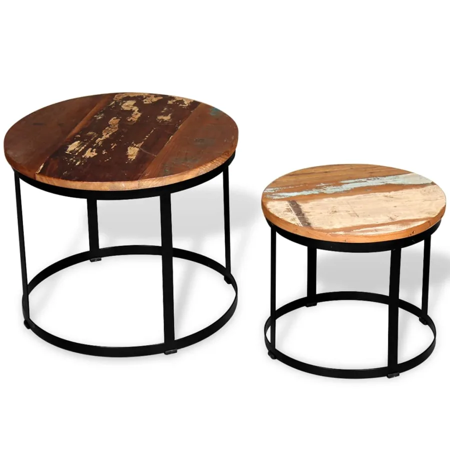Table basse 2 pcs Bois récupéré massif Rond 40 cm / 50 cm - 5