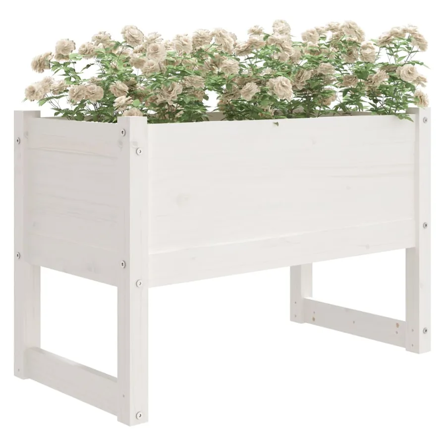 Jardinière Blanc 78x40x52 cm Bois massif de pin - 3