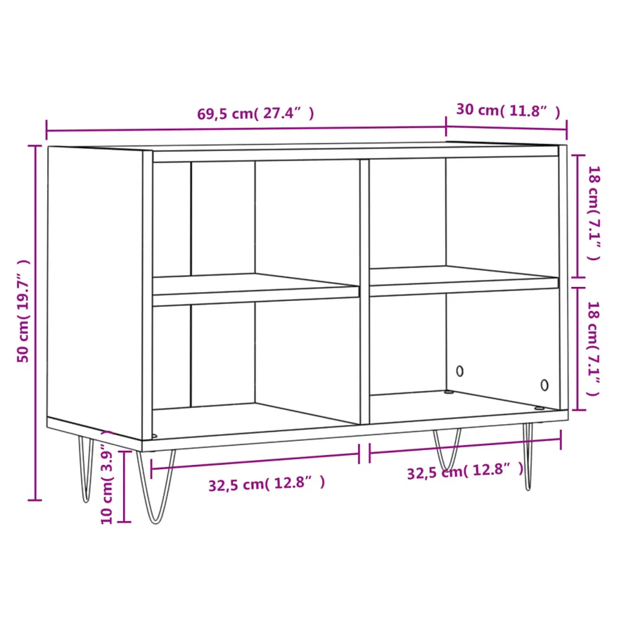 Meuble TV gris béton 69,5x30x50 cm bois d'ingénierie - 9