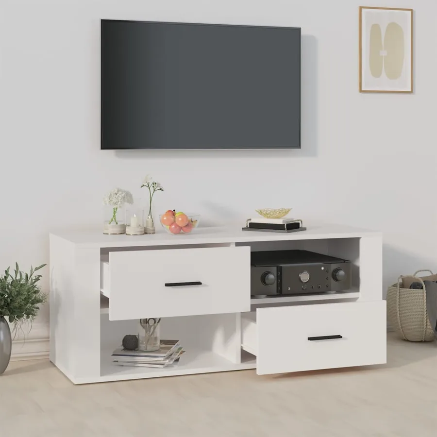 Meuble TV Blanc 100x35x40 cm Bois d'ingénierie - 3