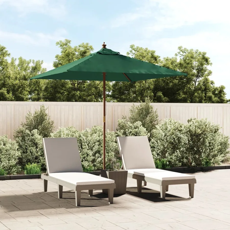 Parasol de jardin avec mât en bois vert 198x198x231 cm