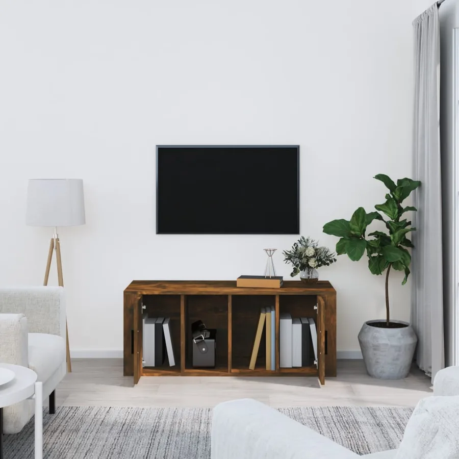 Meuble TV Chêne fumé 100x35x40 cm Bois d'ingénierie - 3