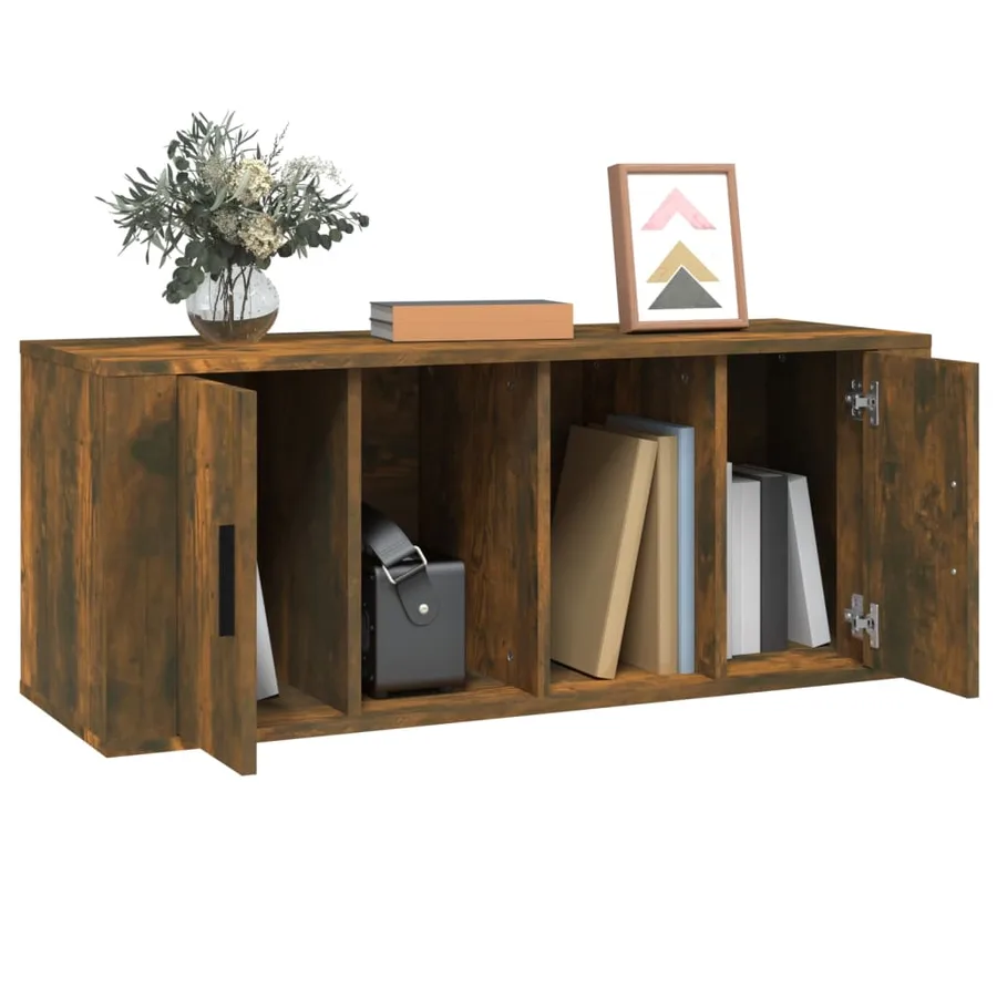 Meuble TV Chêne fumé 100x35x40 cm Bois d'ingénierie - 4