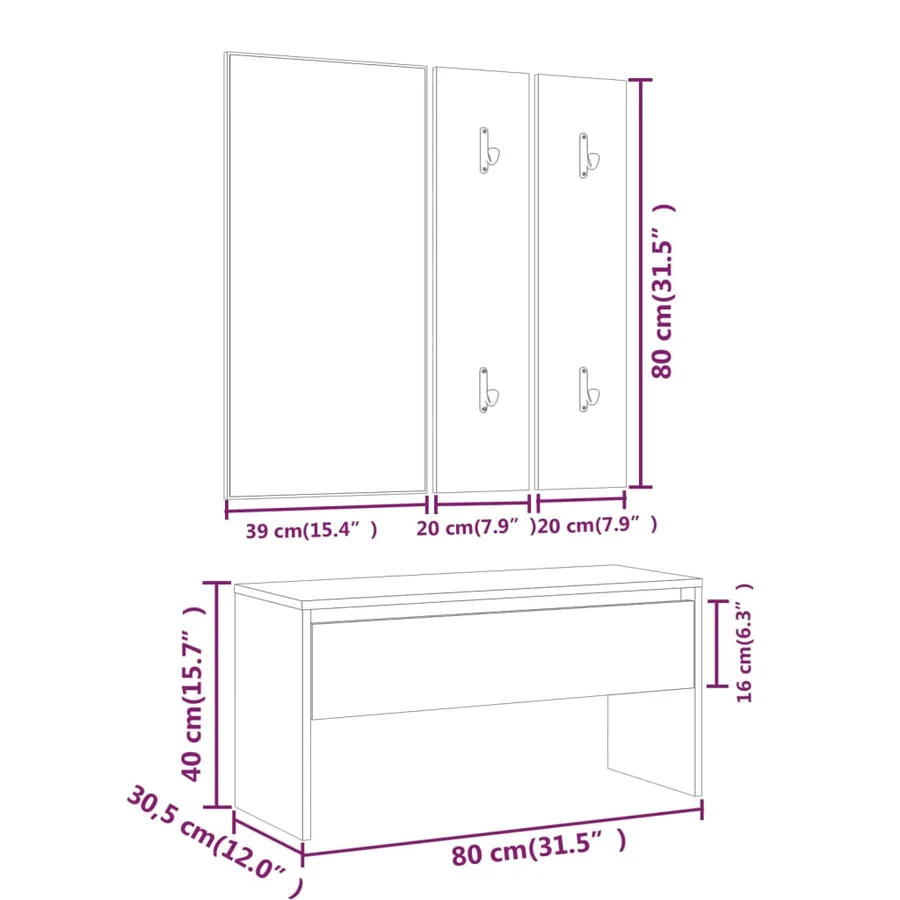 Ensemble de meubles de couloir Blanc Bois d'ingénierie - 8