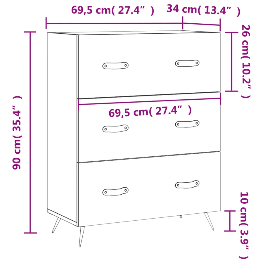 Commode blanc 69,5 x 34 x 90 cm bois d'ingénierie - 12