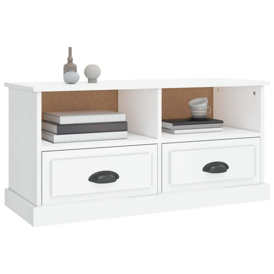 Meuble TV blanc brillant 93x35,5x45 cm bois d'ingénierie - 4