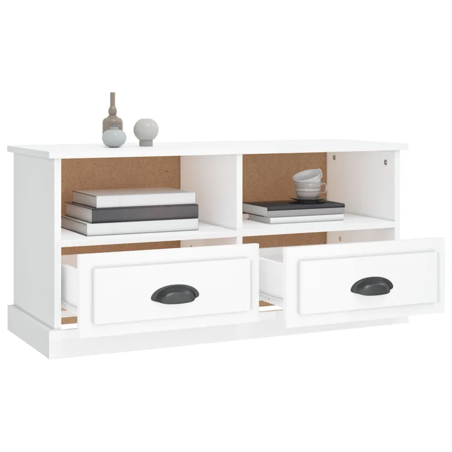 Meuble TV blanc brillant 93x35,5x45 cm bois d'ingénierie - 5