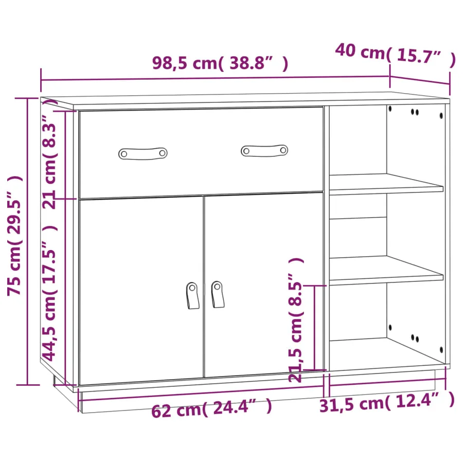 Buffet Marron miel 98,5x40x75 cm Bois massif de pin - 10
