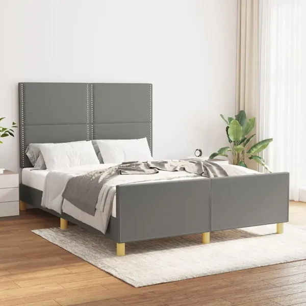 Cadre de lit sans matelas gris foncé 140x200 cm tissu