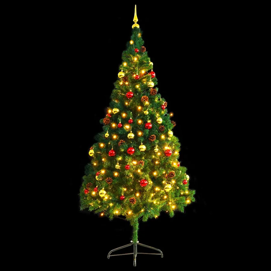 Arbre de Noël artificiel pré-éclairé avec boules vert 210 cm - 2
